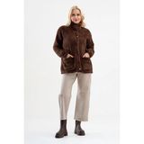 Bold & Young Kahverengi Wellsoft Peluş Cepli Dik Yaka Kadın Mont - 2XL