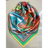 Bolder Turkuaz Kareli Fular 70*70 cm Yüksek Kaliteli Polyester Materyal ile Modern Aksesuar - Turkuaz - Kırmızı