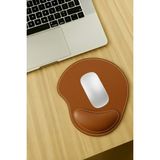 Boldy Dikişli Bilek Destekli Deri Mousepad - Dikişli Kaymaz Mouse Ped - Fare Pedi - Deri Mouse Pedi - Dikişli Oval Mouse Altlığı - Kahverengi