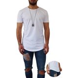 Boldy Erkek Long Fit Tişört - Long Tişört - Long Kesim Tişört - Oval Kesim Long Tişört - Uzun Kesim Erkek Tişört - Erkek Longline Tişört - Beyaz