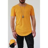 Boldy Erkek Long Fit Tişört - Long Tişört - Long Kesim Tişört - Oval Kesim Long Tişört - Uzun Kesim Erkek Tişört - Erkek Longline Tişört - Hardal