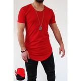 Boldy Erkek Long Fit Tişört - Long Tişört - Long Kesim Tişört - Oval Kesim Long Tişört - Uzun Kesim Erkek Tişört - Erkek Longline Tişört - Kırmızı