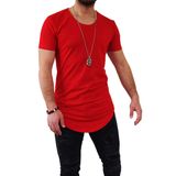 Boldy Erkek Long Fit Tişört-Long Tişört-Long Kesim Tişört-Uzun Kesim Erkek Tişört-Erkek Basic Tişört (Kırmızı, S)
