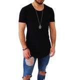 Boldy Erkek Long Fit Tişört-Long Tişört-Long Kesim Tişört-Uzun Kesim Erkek Tişört-Erkek Basic Tişört (Siyah, L)