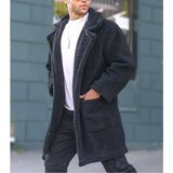 Boldy Siyah Uzun Boy Kaban - Peluş Kaban Oversize - Kaban Içi Astarlı Pelüş Kaban - Teddy Kaban - Kalın Mont