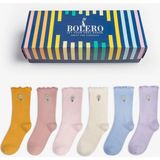 Bolero Kadın Papatya Nakışlı Fırfırlı Çok Renkli Çorap 6'lı Set Yumuşak Pamuklu Konfor - 36 - 40