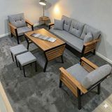Bolero Metal Bahçe Balkon Teras Koltuk Takımı 3+1+1+Masa+2 Adet Puf