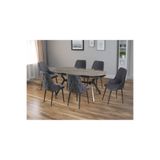 Bolero Olimpus Serisi 80x160 Lak Panel Siyah Ayak Masa Takımı 6 Gri Sandalye STL0012