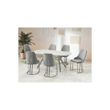 Bolero Serisi 80x160 Lak Panel Beyaz Mermer Desen Krom Ayak Masa Takımı 6 Açık Gri Sandalye STLBLR01