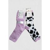Bolero Socks Kadın Peluş Pofuduk Çorap 2'li Set Peluş Ev Çorabı, Uyku Çorabı - 36 - 41 - Lila - Beyaz
