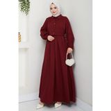 Bolerolu Beli Lastikli Elbise Bordo HM2702