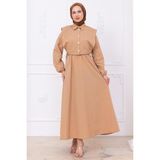 Bolerolu Beli Lastikli Elbise Camel HM2756 - 38