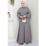 Bolerolu Beli Lastikli Elbise Gri HM2702