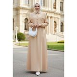 Bolerolu Beli Lastikli Tesettür Elbise Bej HM262756 - 36