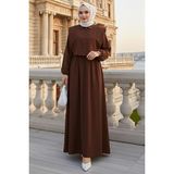 Bolerolu Beli Lastikli Tesettür Elbise Kahverengi HM262756 - 40
