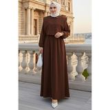 Bolerolu Beli Lastikli Tesettür Elbise Kahverengi HM262756 - 48