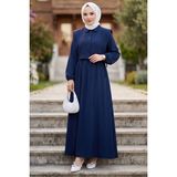Bolerolu Beli Lastikli Tesettür Elbise Lacivert HM262756 - 48