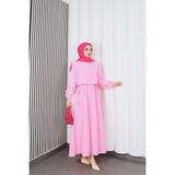 Bolerolu Beli Lastikli Tesettür Elbise Pembe HNT011 - 44