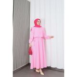 Bolerolu Beli Lastikli Tesettür Elbise Pembe HNT011 - 48
