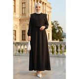 Bolerolu Beli Lastikli Tesettür Elbise Siyah HM262756 - 44