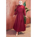 Bolerolu Fırfırlı Beli Lastikli Elbise Bordo HM2804