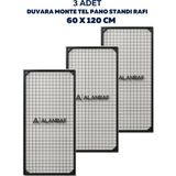 BölgeRaf Sık Telli Tel Raf - Siyah Renkli Tel Pano Stand, Duvar Askılığı, Telefon ve Züccaciye Raf 60X120 cm 3 Adet - Galvaniz