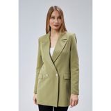 Bolivente Açık Haki Kadın Oversize Blazer Ceket Dokuma Malzeme ile Şık ve Rahat Tasarım