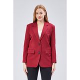 Bolivente Bordo Kadın Düğmeli Oversize Blazer Ceket - XL