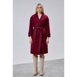 Bolivente Bordo Kuşaklı Oversize Kaşe Kaban