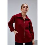 Bolivente Bordo Oversize Fermuarlı Kaşe Ceket - XL