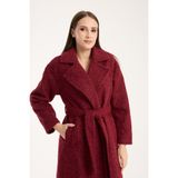 Bolivente Bordo Oversize Kadın Kaban Uzun Kol Polyester Malzeme Cepli Düz Desenli Rahat Tasarım
