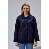 Bolivente Camille Lacivert Oversize Cep Detaylı Astarlı Kaşe Ceket - XL