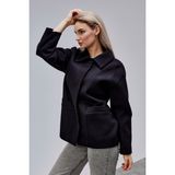 Bolivente Camille Siyah Oversize Cep Detaylı Astarlı Kaşe Ceket