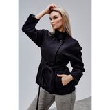 Bolivente Carvella Siyah Dik Yaka Kemerli Kaşe Ceket - XL