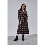 Bolivente Elora Lacivert Ekose Detaylı Premium Oversize Trençkot 46650 - Lacivert - Haki - XL