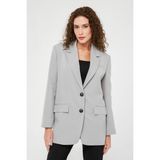 Bolivente Gri Kadın Düğmeli Oversize Blazer Ceket - XS