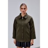 Bolivente Haki Oversize Fermuarlı Kaşe Ceket - XL
