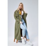 Bolivente Haki Oversize Kadın Trençkot Gömlek Yaka 100% Polyester Rahat Kalıp
