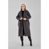 Bolivente Kadın Antrasit Buklet Kaşe Oversize Kaban Uzun Kol Astarlı Polyester Malzeme ile Şık Tasarım
