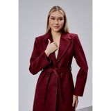 Bolivente Kadın Bordo Kuşaklı Düğmeli Uzun Kaban