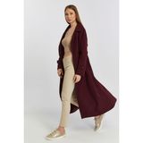 Bolivente Kadın Bordo Oversize Trençkot Gömlek Yaka Detaylı 100% Polyester Malzeme ile Şık Tasarım - XS