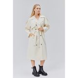 Bolivente Kadın Oversize Astarlı Uzun Trençkot - Taş - XL