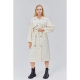 Bolivente Kadın Oversize Astarlı Uzun Trençkot - Taş - XS