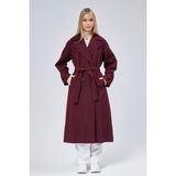 Bolivente Kadın Oversize Bordo Trençkot Gömlek Yaka 100% Polyester Rahat Kalıp