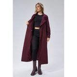 Bolivente Kadın Oversize Kuşaklı Trençkot Bordo Renk Gömlek Yaka 100% Polyester Rahat Kalıp - XL