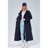 Bolivente Kadın Oversize Kuşaklı Trençkot Lacivert Gömlek Yaka Polyester Rahat Kullanım - 2XL