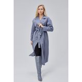 Bolivente Kadın Oversize Trençkot Gri Renk Gömlek Yaka Polyester Malzeme ile Şık Tasarım - XS