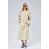 Bolivente Kadın Oversize Vizon Trençkot Gömlek Yaka 100% Polyester Rahat Kalıp