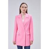 Bolivente Kadın Pembe Oversize Dokuma Blazer Ceket Astarlı Düğmeli Standart Kol