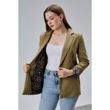 Bolivente Koyu Haki Leopar Kolu Katlama Detaylı Regular Vatkalı Blazer Ceket